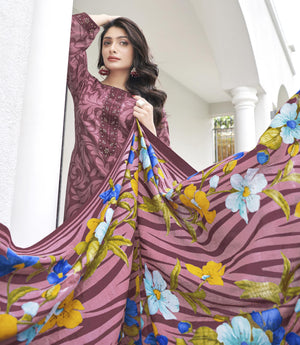 DRAVINAM Trends Kurti 2.50 mtrs,Pure Cotton Solid (2.7 m), Pure Cotton Mal Mal Print Dupatta (2.25 m)|Brown