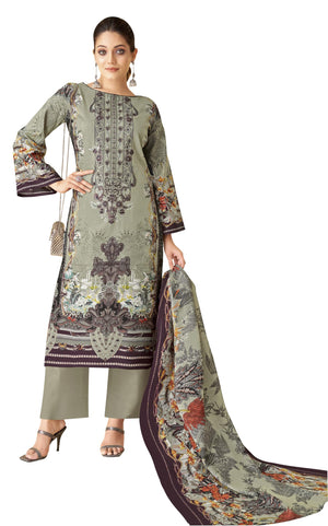 DRAVINAM Trends Women's Pakistani Digital Print Embroidered Unstitcehd Pure Cambric Cotton Salwar Suit Dress Materials with Cotton Printed Dupatta