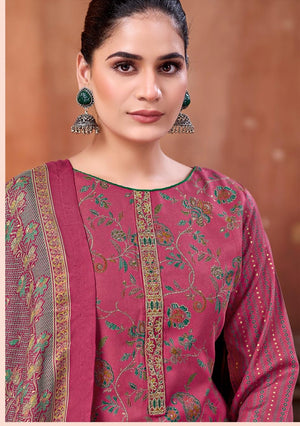 DRAVINAM Trends Women's Winter Wear Unstitched Discharge Print Hand Work Neck Embroidered Woollen Viscose Pashmina Salwar Suit Dress Material with Pashmina Printed Shawl Dupatta