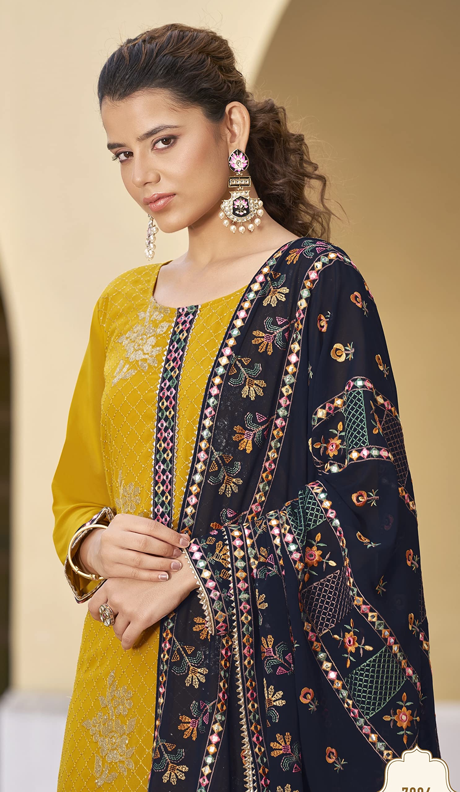 DRAVINAM Trends Women's Heavy Embroidered Pure Georgette Sharara Salwar Suit Dress Material with Heavy Embroidered Pure Georgette Dupatta (Free size_Maroonish red)