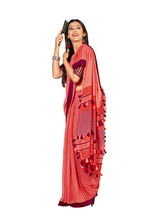 DRAVINAM Trends Women's Khadi Linen Saree With Blouse Piece (SareePN_1_Peach Pink)