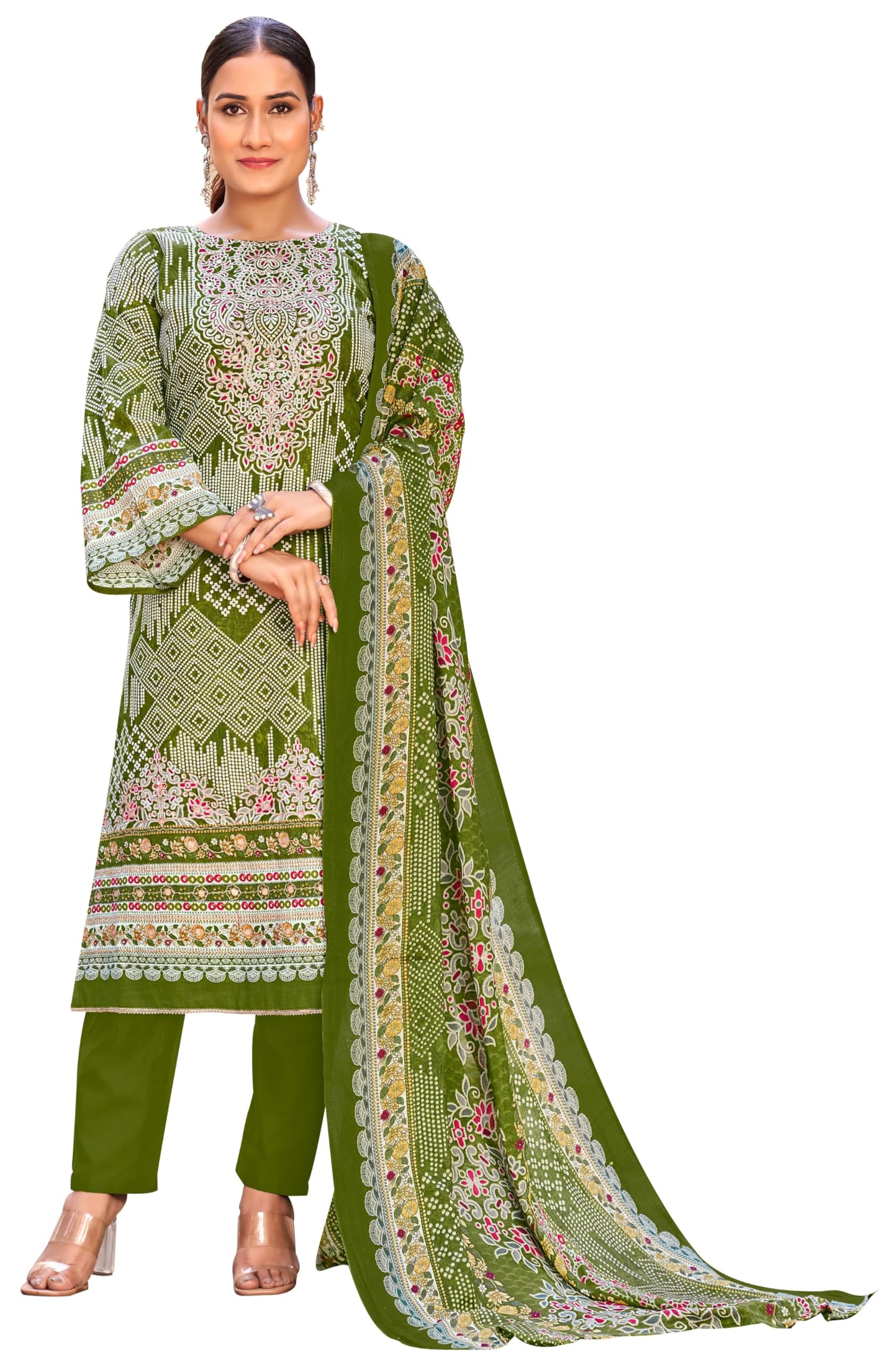 DRAVINAM Trends Women's Unstitched Salwar Suit Dress Material - Cotton Digital Printed Organza Embroidered Kameez II Unstitch Bottoms II Cotton Dupatta