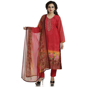 DRAVINAM Trends Women's Embroidered Pure Crepe Floral Printed Salwar Suit Dress Material with Printed Georgette Dupatta (Unstitched)