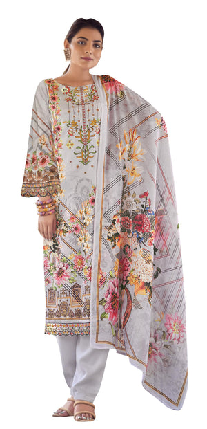 DRAVINAM Trends Unstitched Suit Material II Jam Cotton Pakistani Digital Printed Neck and Daman Embroidered Swaroski Work Kameez II Unstitched Bottoms II Cotton Maslin Dupatta