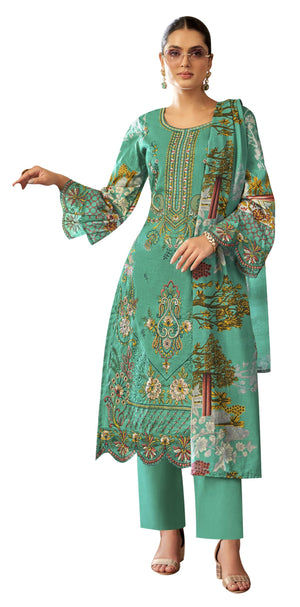 DRAVINAM Trends Women's Unstitched Cotton Suit Dress Material - Pure Cambric Cotton Pakistani Print Embroidered Kameez II Pure Cotton Bottoms II Pure Cotton Dupatta