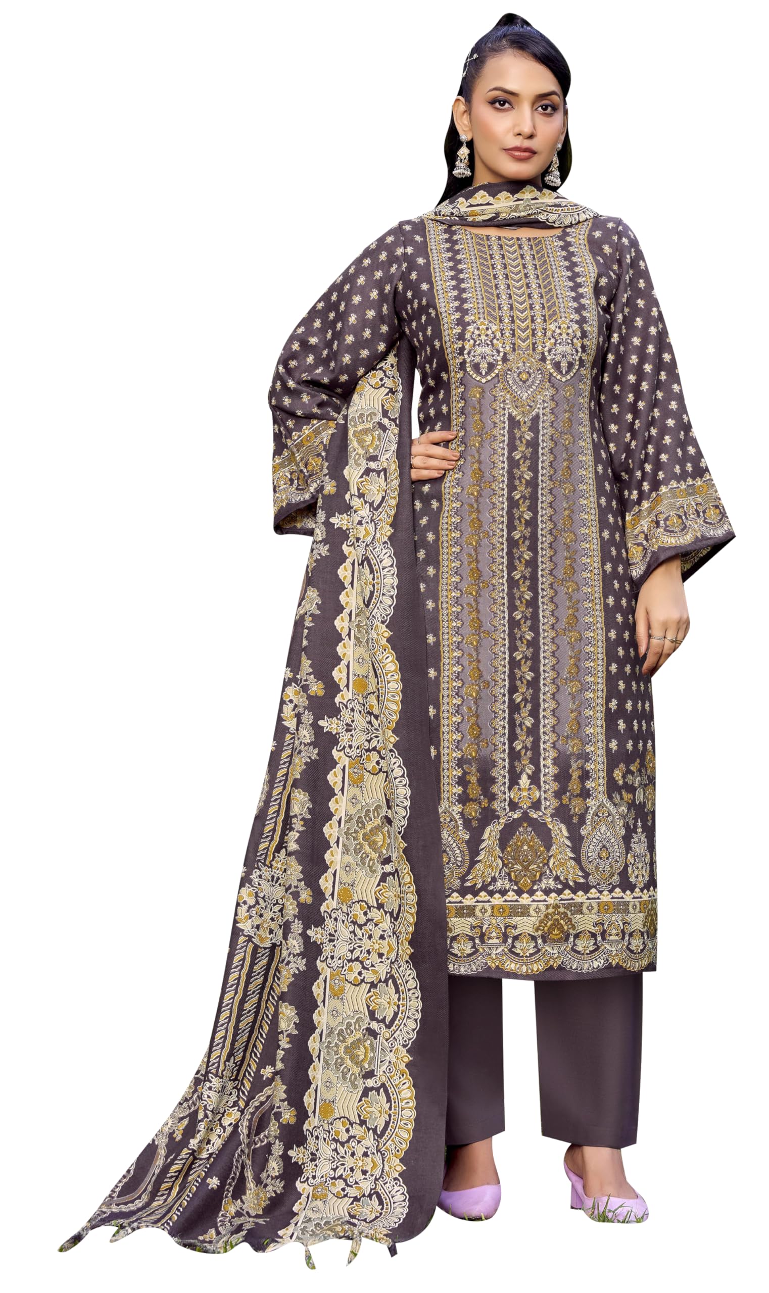 DRAVINAM Trends Women's Unstitched Winter Wear Woollen Pashmina Salwar Suit Dress Material with Pashmina Printed Shawl Dupatta