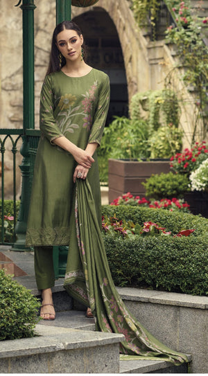 DRAVINAM Trends Women's Pure Viscose Pashmina Fancy Work Digital Printed Salwar suit Dress Material with Pure Viscose Pashmina Shawl Dupatta