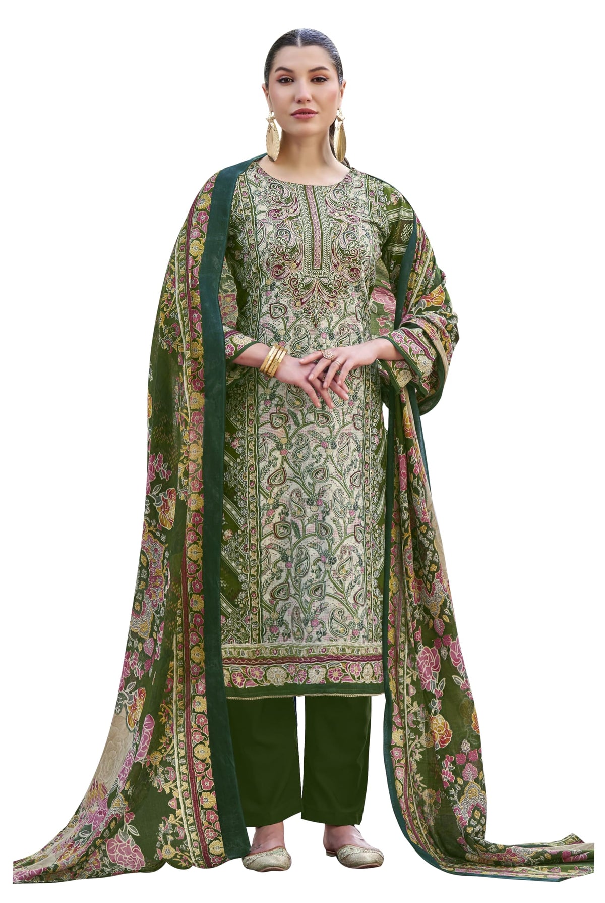 DRAVINAM Trends Kurti 2.50 mtrs, Pure Cotton (3 mtrs apx), Pure MAL MAL Cotton Dupatta Print (2.30|Black