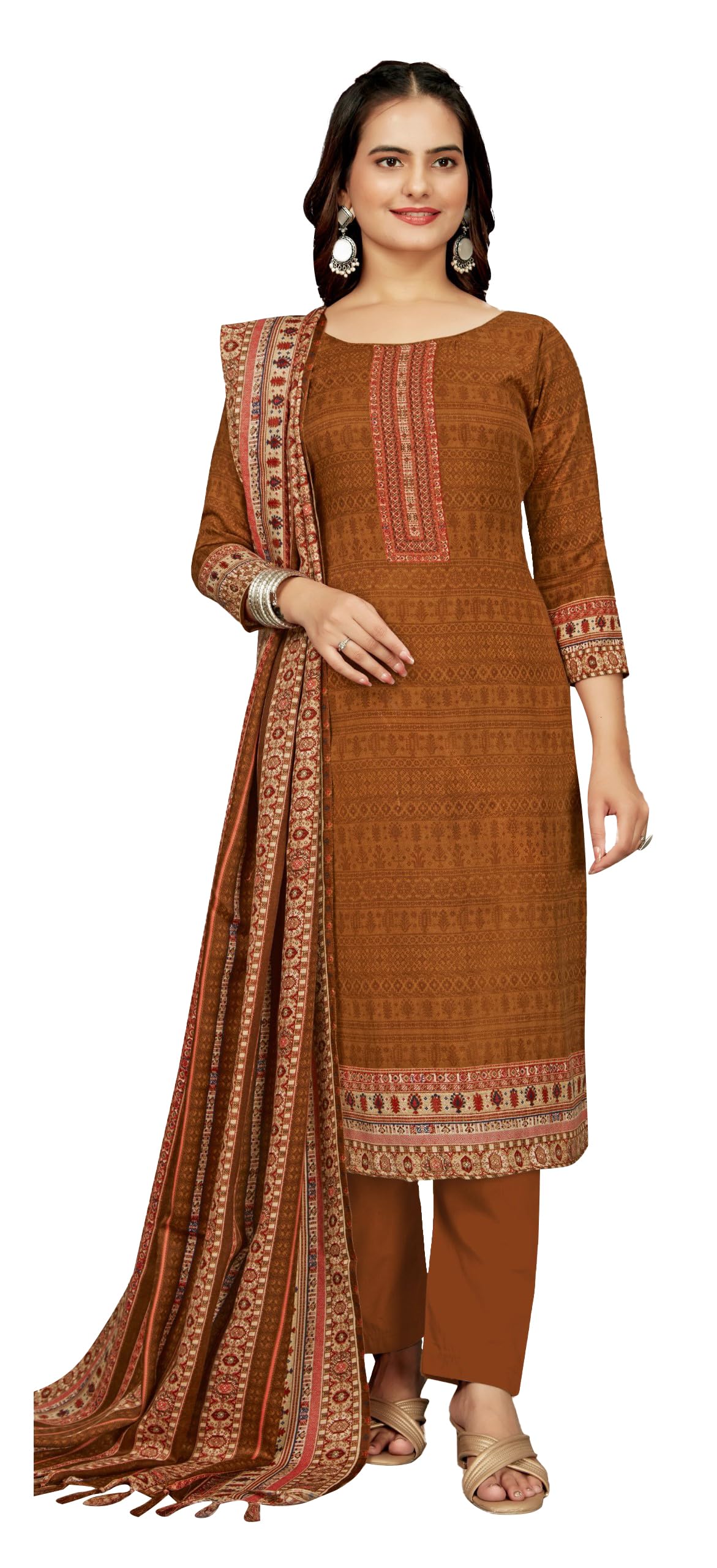 DRAVINAM Trends Women's Unstitched Winter Wear Digital Printed Heavy Woolen Pashmina Salwar Suit Dress Material with Printed Shawl Dupatta