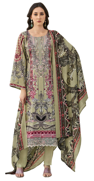 DRAVINAM Trends Women's Unstitched Salwar Suit Dress Material - Cotton Digital Printed Organza Embroidered Kameez II Solid Bottoms II Printed Dupatta