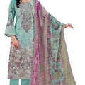 DRAVINAM Trends Kurti 2.50 mtrs,Pure Cotton Solid (2.7 m), Pure Cotton Mal Mal Print Dupatta (2.25 m)|Sea Green