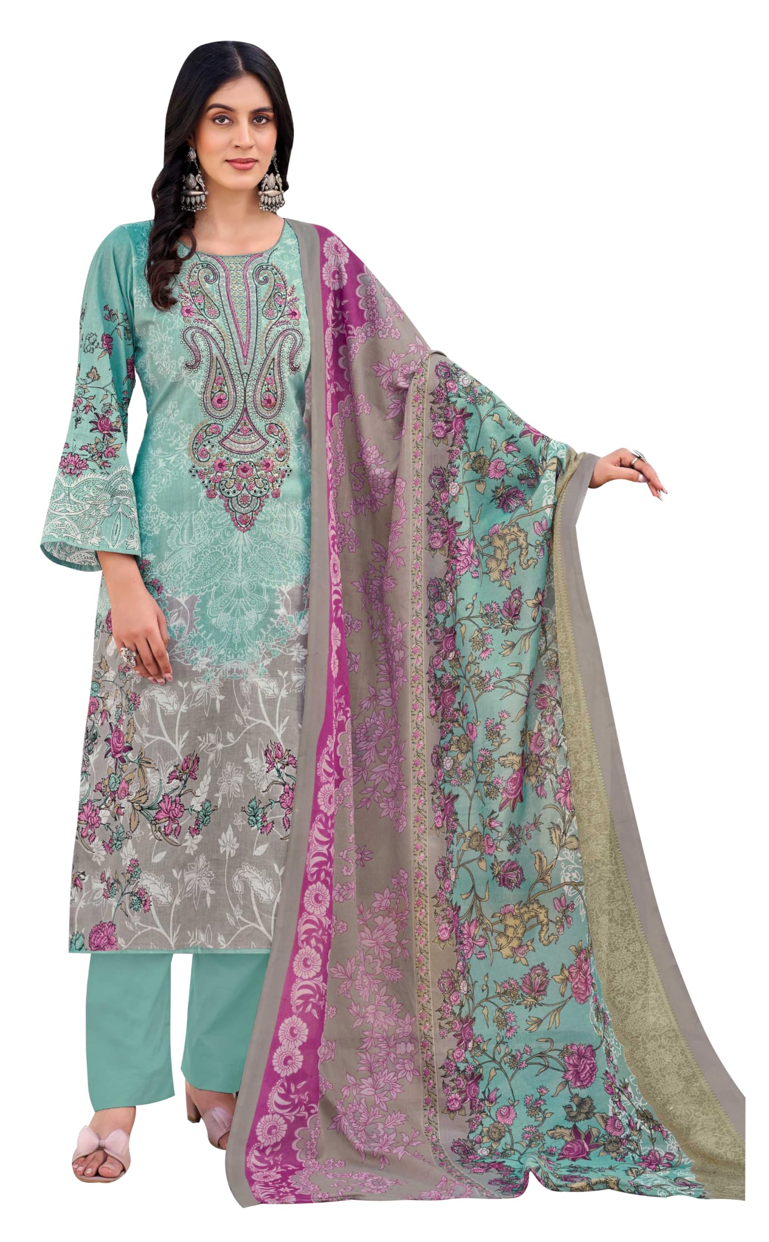 DRAVINAM Trends Kurti 2.50 mtrs, PURE COTTON DYED (2.7 m),PURE LAWN MULMUL DIGITAL PRINT VOIL DUP (2.25|Black