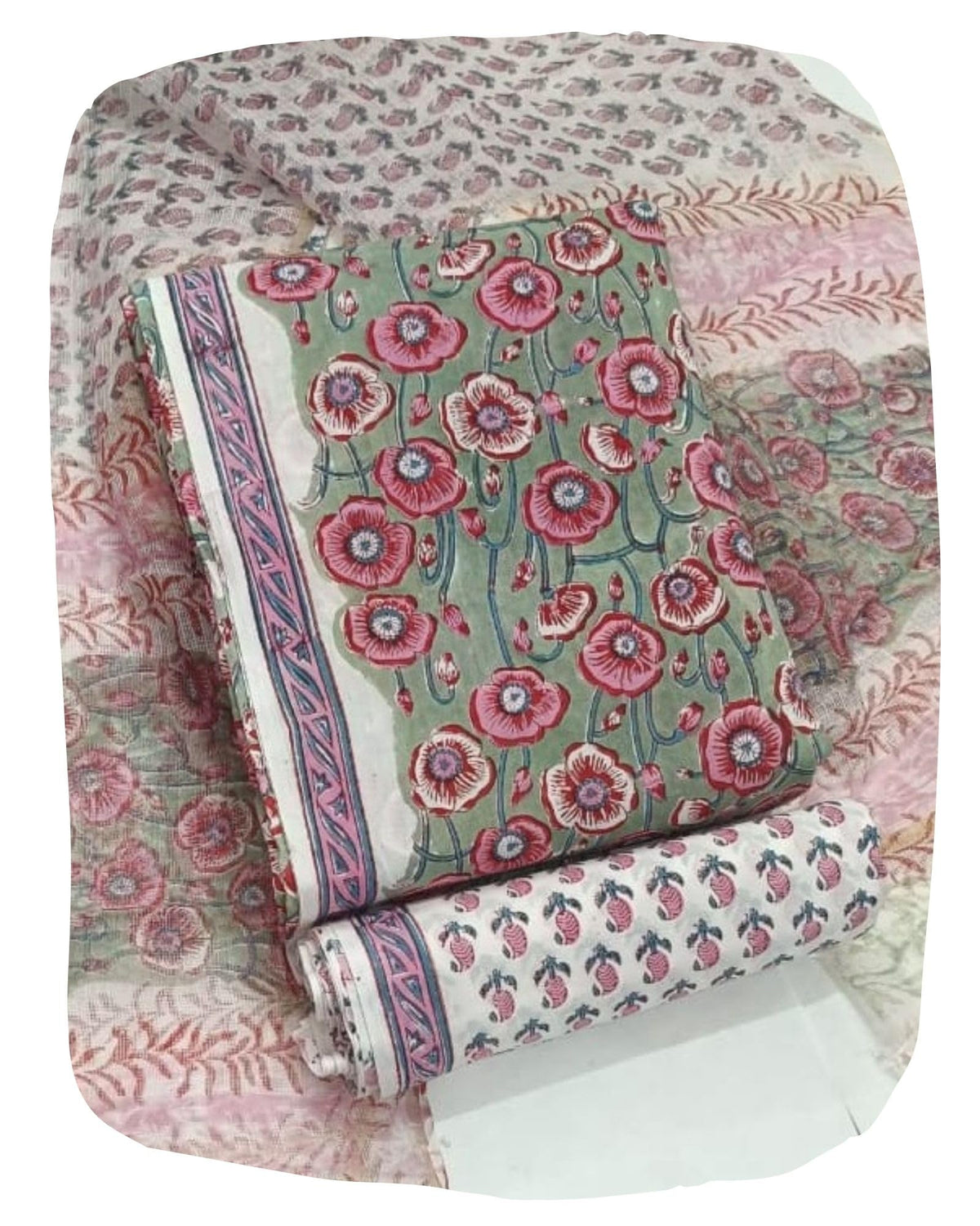 DRAVINAM Trends Sanganeri Hand Block Print Pure Cambric Unstitched Cotton Suit Dress Material with Kota Doriya Hand Printed Dupatta