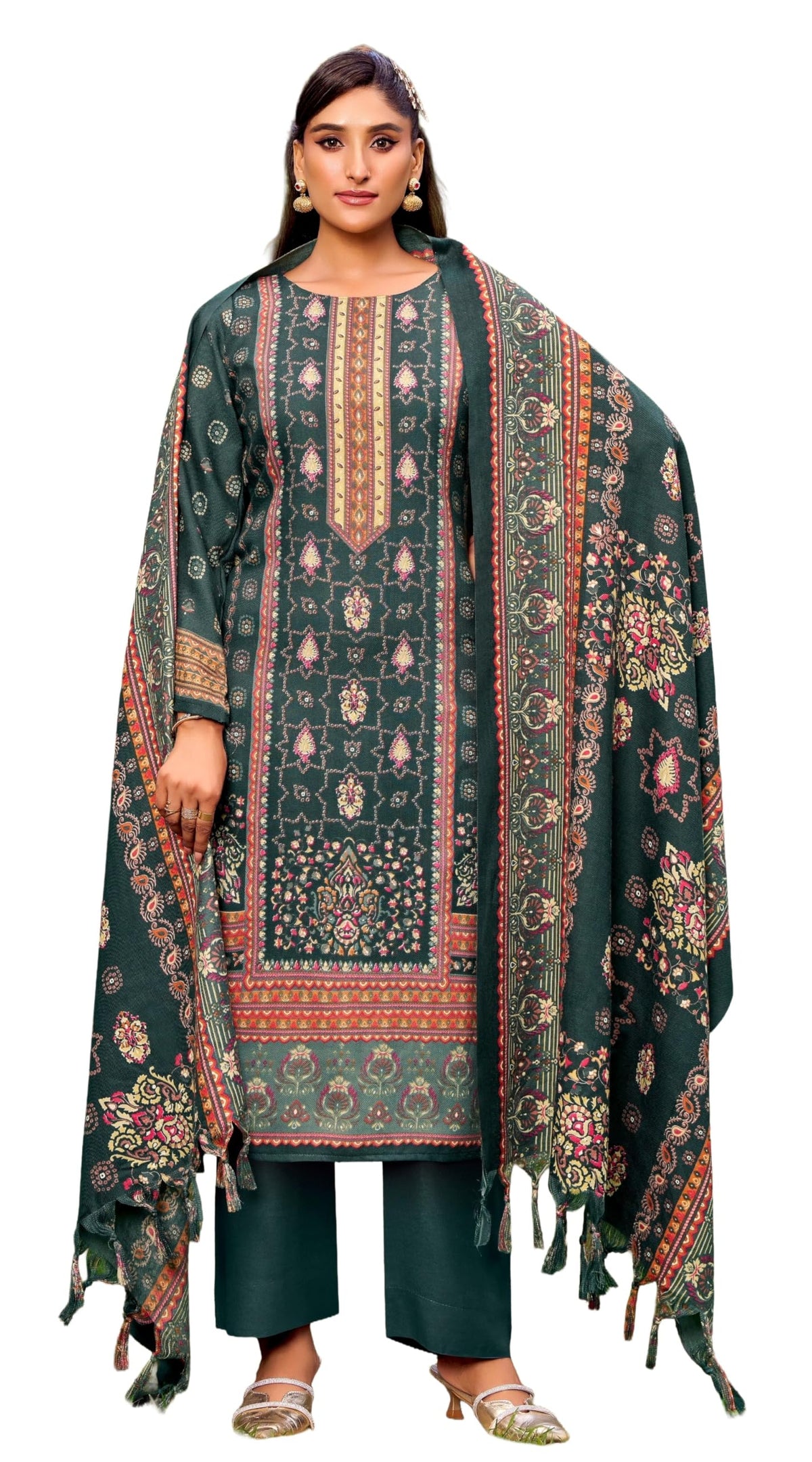 DRAVINAM Trends Women's Winter wear unstitched Printed Woollen Pashmina Salwar Suit Dress Material with Pashmina Printed Shawl Dupatta