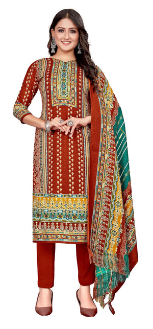 DRAVINAM Trends Women's Unstitched Kaani Print Woolen Pashmina Winter wear Dress Material Fabric for Salwar Suit with printed pashmina Kashmiri shawl dupatta (Pink)