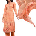 Unstitched Cotton Printed Embroidered Kurta Set with Chiffon Dupatta