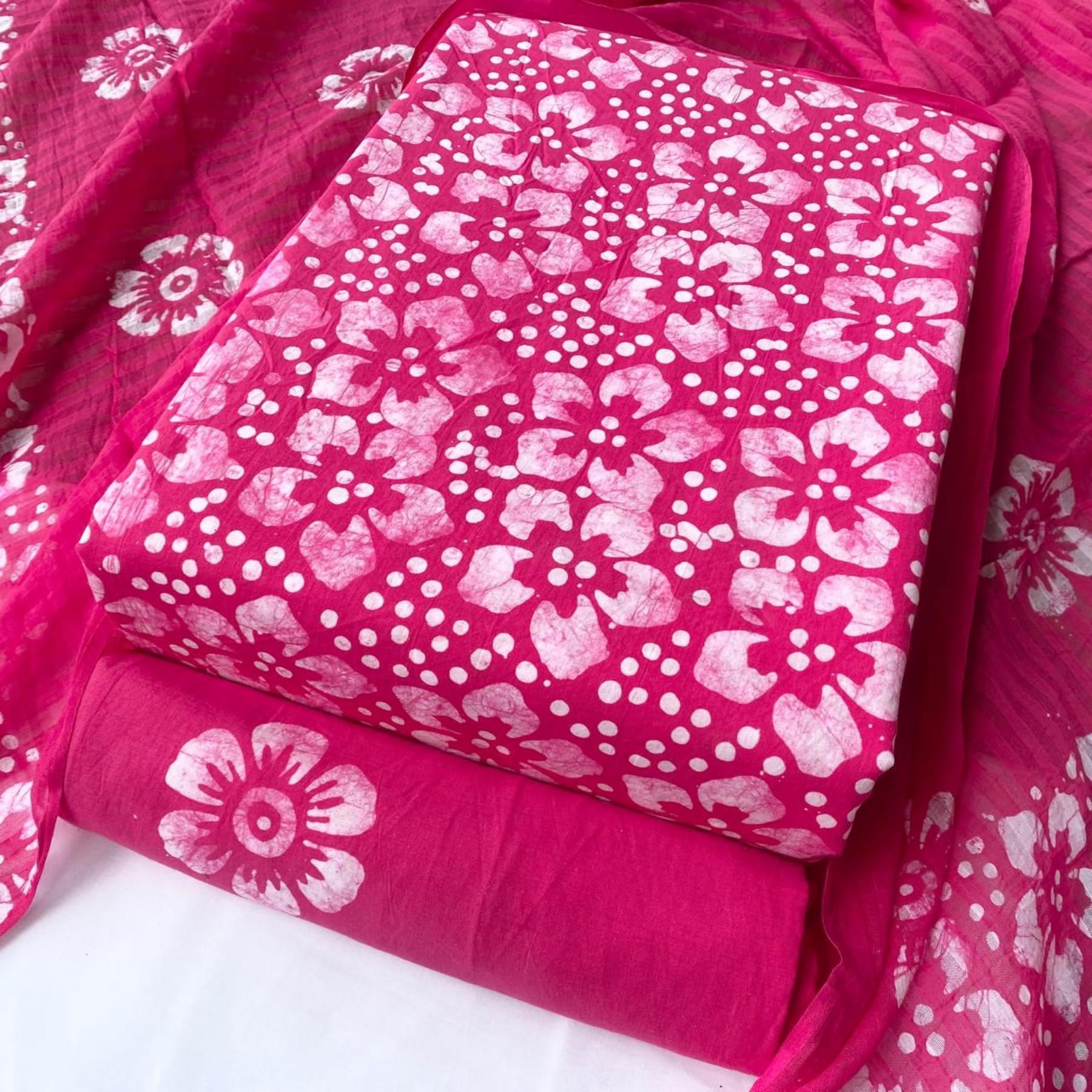 DRAVINAM Trends Unstitched Jaipuri Handmade Wax Batik Print Soft Cotton Dress Material with Dupatta