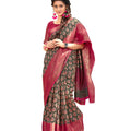 DRAVINAM Trends Women's Jacquard Linen Saree With Un-stitched Blouse (SareeSRMe_25_Green & Magenta)