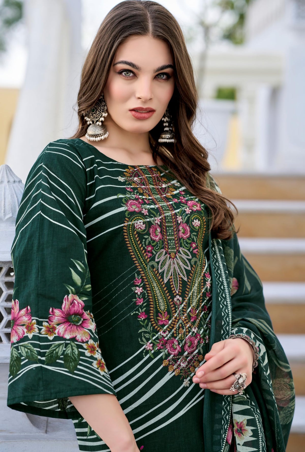 DRAVINAM Trends Women's Unstitched Salwar Suit Dress Material - Cotton Digital Printed Organza Embroidered Kameez II Unstitch Bottoms II Cotton Dupatta