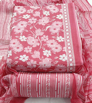 DRAVINAM Trends Jaipuri Printed Pure Cambric Unstitched Cotton Suit Dress Material with Chiffon Printed Dupatta