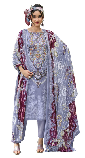 DRAVINAM Trends Kurti 2.50 mtrs, Pure Cotton (3 mtrs apx), Pure MAL MAL Cotton Dupatta Digital Print|Light Grey