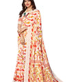 DRAVINAM Trends Women's Soft Khadi linen White and Red Printed bordered Saree with Matching Blouse Piece