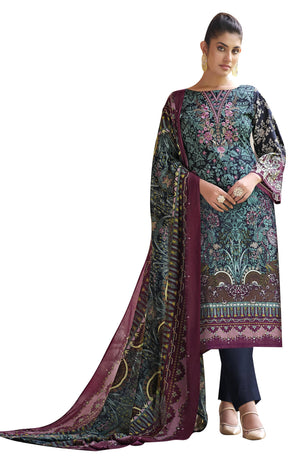 DRAVINAM Trends Unstitched Pakistani Print Embroidered Cotton Salwar Suit Dress Materials with Cotton Printed Dupatta (Beige)