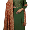 DRAVINAM Trends Women's Unstitched Winter Wear Spun Wool Embroidered Printed Salwar Suit Dress Material with Spun Printed Shawl Dupatta (Green)