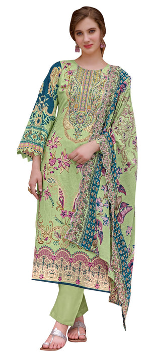 DRAVINAM Trends Women's Unstitched Pakistani Digital Print Embroidered Pure Cotton Salwar Suit Dress Materials with Cotton Embroidered Cutwork Dupatta