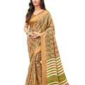 DRAVINAM Trends Women's Woven Kota Cotton Printed Check Saree with Satin Border and Blouse Piece (Light Brown)