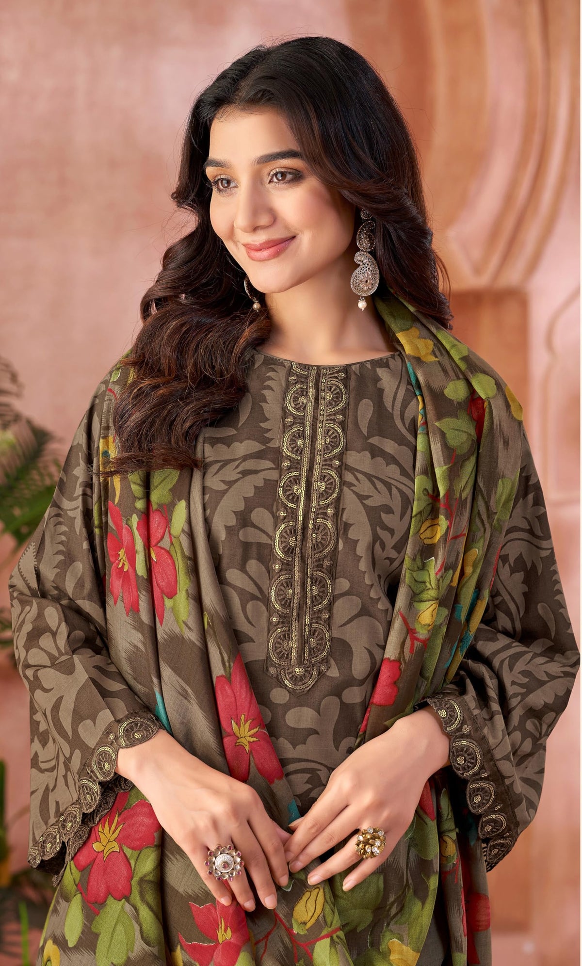 DRAVINAM Trends Unstitched Pakistani Embroidered Pure Cambric Cotton Salwar Suit Dress Materials with Mal Mal Cotton Printed Dupatta