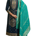DRAVINAM Trends Meenakari Zari Dola Jacquard Silk Unstitched Style suit Dress Material with Dola Jacquard Double Jari Heavy Beautiful Dupatta (Blue and Sky Blue)