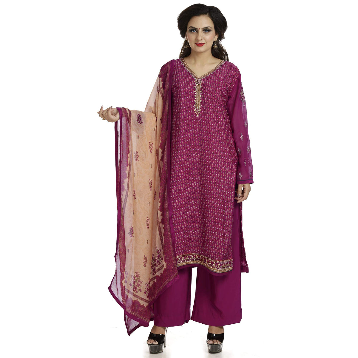 DRAVINAM Trends Women's Crepe Embroidered Chudidaar Dress Material (Free Size_Grey)