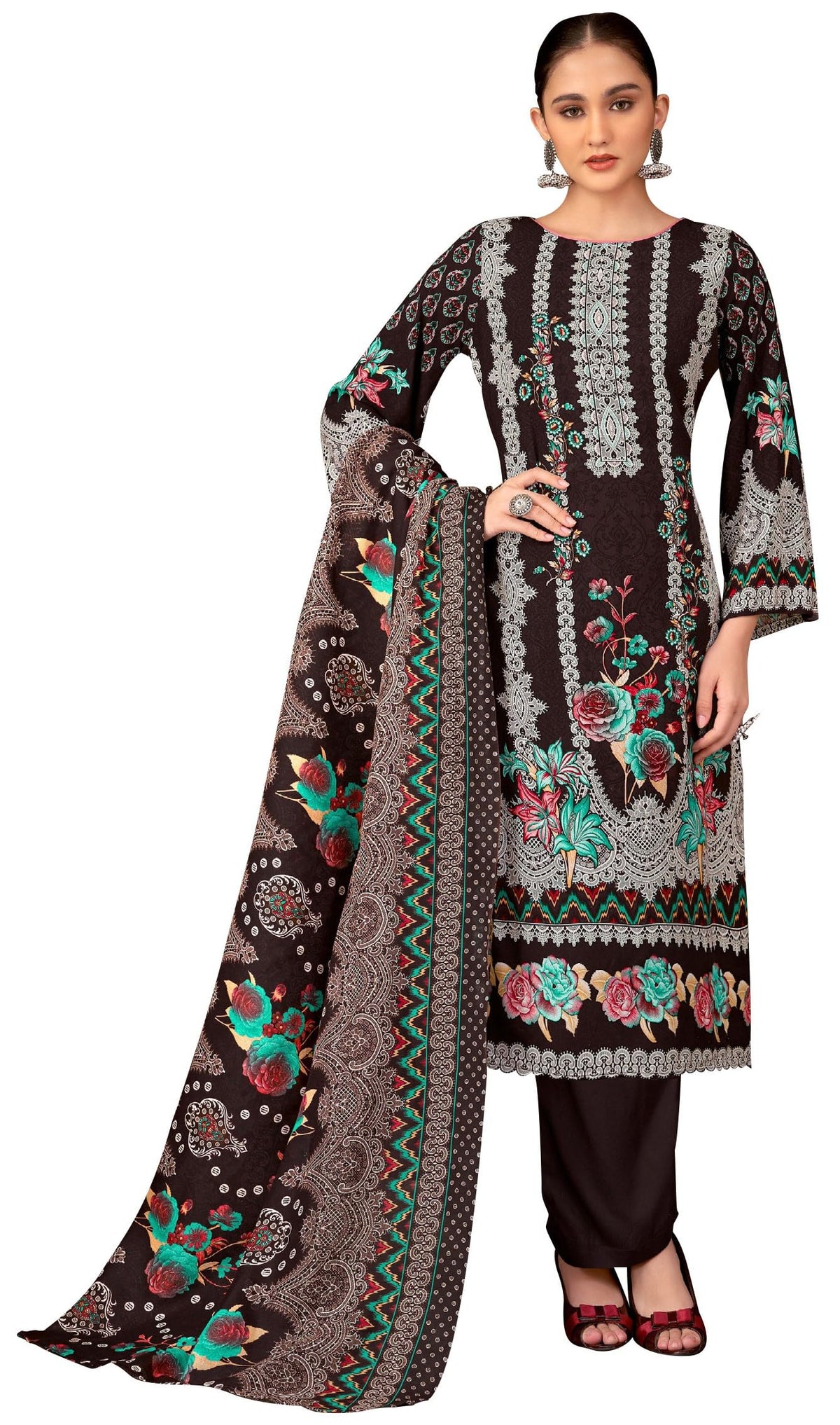 DRAVINAM Trends Women's Unstitched Salwar Suit Dress Material - Cotton Digital Printed Organza Embroidered Kameez II Unstitch Bottoms II Cotton Dupatta