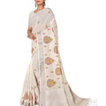 DRAVINAM Trends Women's Woven Pure Linen Embroidered Saree with Blouse Piece (Grey)