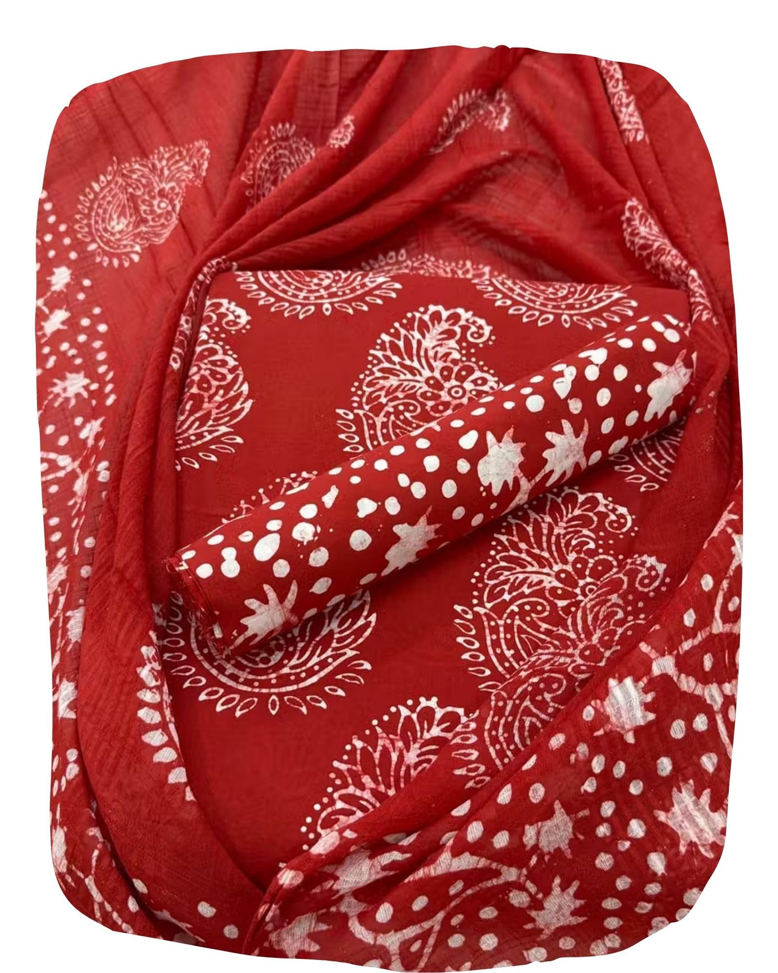 DRAVINAM Trends Unstitched Jaipuri Handmade Wax Batik Print Soft Cotton Dress Material with Dupatta
