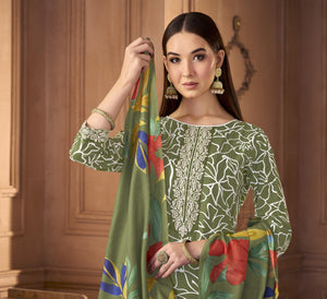 DRAVINAM Trends Women's Unstitched Premium Cotton Printed Embroidered Suit Material