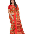 DRAVINAM Trends Women's Woven Kota Cotton Printed Check Saree with Satin Border and Blouse Piece (Red)