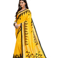 DRAVINAM Trends Women's Jute Linen Printed Border Saree with Blouse Piece (Yellow Black)