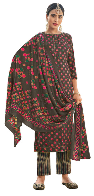 DRAVINAM Trends Women's Unstitched Kashmiri Print Woollen Pashmina Salwar Suit Dress Material with Pashmina Printed Shawl Dupatta (Free Size) (Brown)