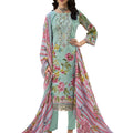 DRAVINAM Trends Women's Pure Cotton Digital Printed Suit with Exclusive Heavy Self-Embroidery Neck & Organza Daman Embroidery | Mal Mal Cotton Printed Dupatta & Bottom – Ready to Wear (GREEN, XL)