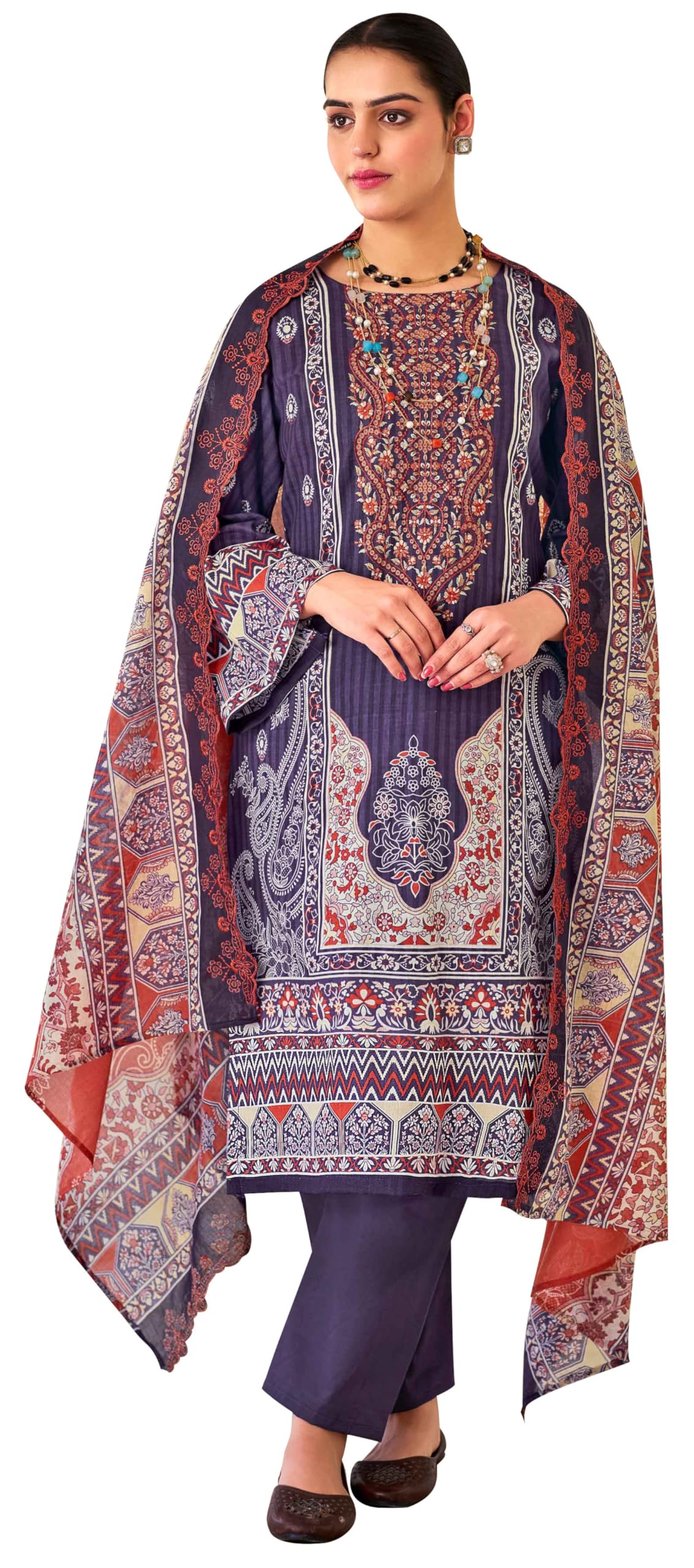 DRAVINAM Trends Women's Unstitched Salwar Suit Dress Material - Cotton Digital Printed Organza Embroidered Kameez II Unstitch Bottoms II Cotton Dupatta