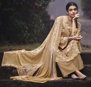 DRAVINAM Trends Unstitched Digital Printed Pure Cotton Embroidered Suit Set with Pure Bember Dupatta