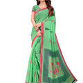 DRAVINAM Trends Women's Soft Printed Pure Linen Saree With Blouse Piece (Green)