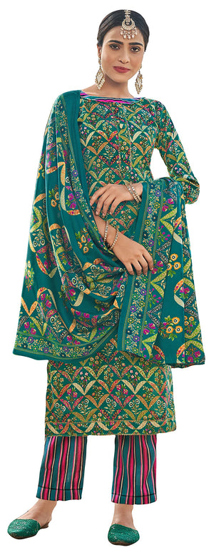 DRAVINAM Trends Women's Unstitched Kashmiri Print Woollen Pashmina Salwar Suit Dress Material with Pashmina Printed Shawl Dupatta (Free Size) (Brown)