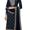 DRAVINAM Trends Women's Heavy Zari Embroidered Real Pure Georgette Salwar Kameez Pakistani Dress Material with Heavy Embroidered Dupatta (Blue)