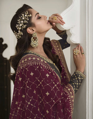 DRAVINAM Trends Women's Sequence Embroidered Silk Unstitched Salwar Suit Dress Material with Sequence Embroidered Blooming Georgette Heavy Dupatta (Dark Grey)