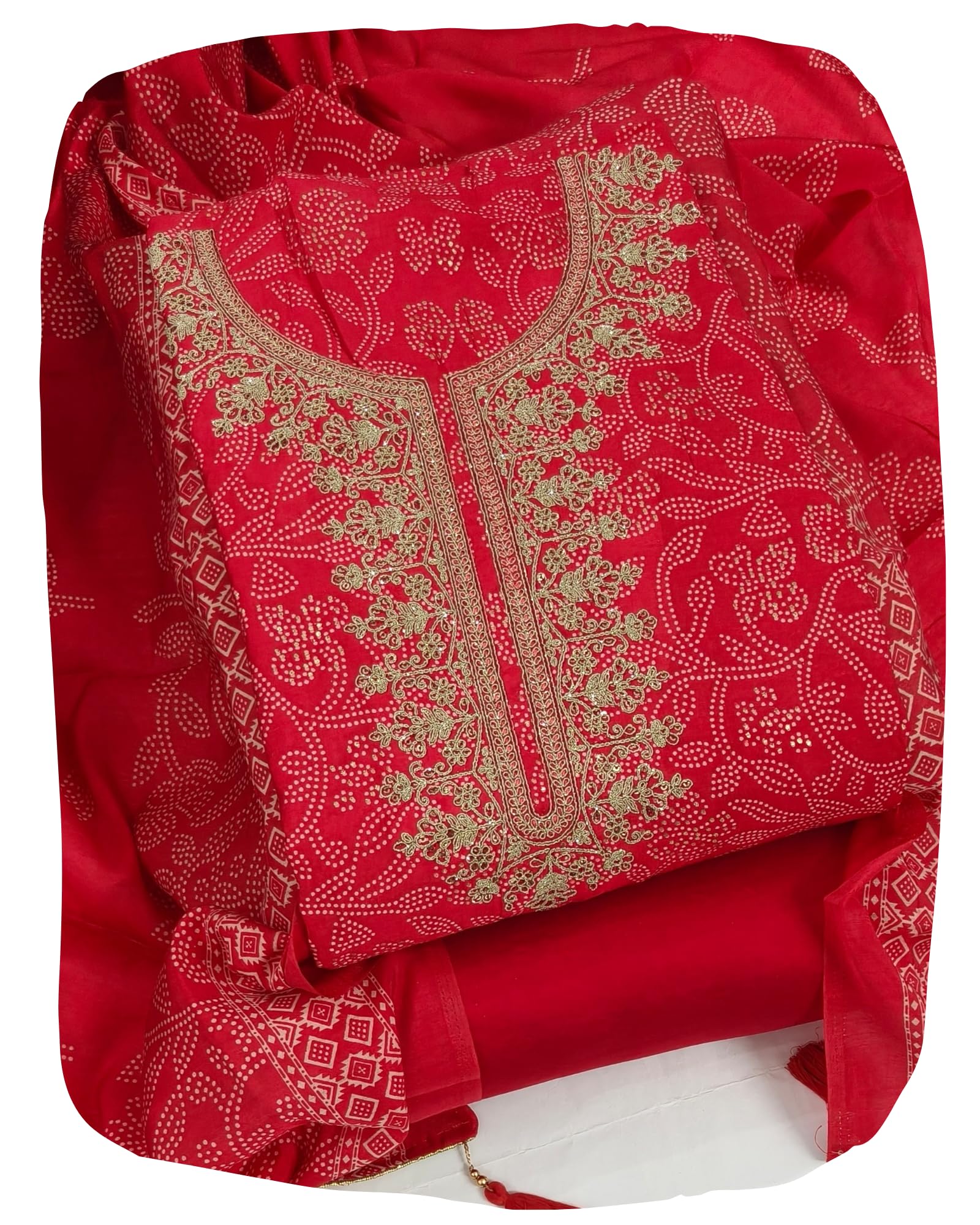 DRAVINAM Trends Womens Modal Silk Unstitched Suit Material with Embroidered Printed Kurta Pant and Dupatta