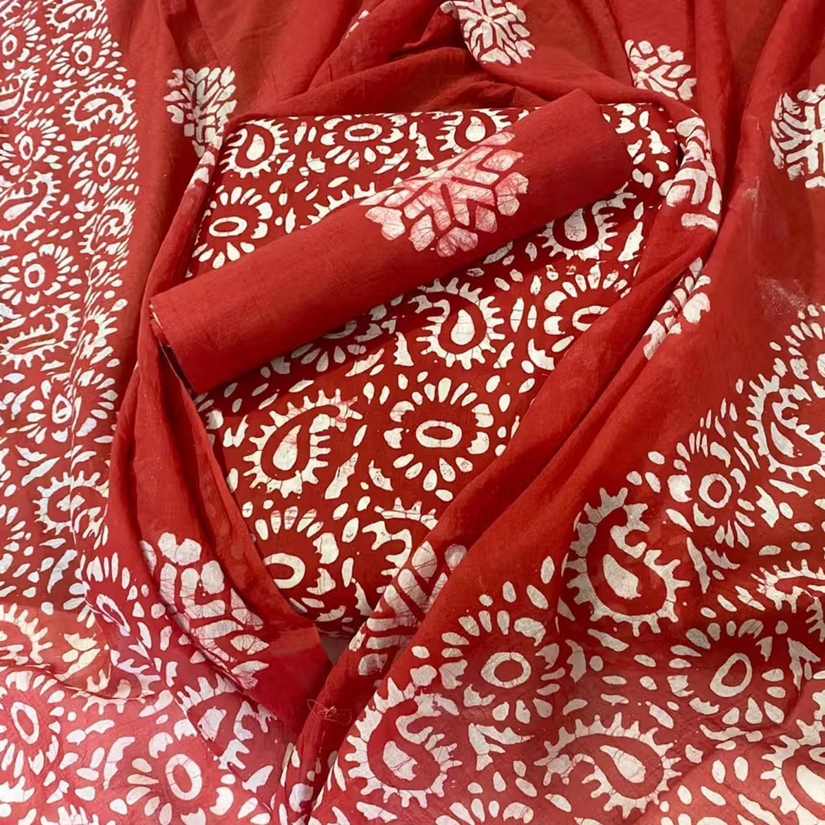 DRAVINAM Trends Unstitched Jaipuri Handmade Wax Batik Print Soft Cotton Dress Material with Dupatta
