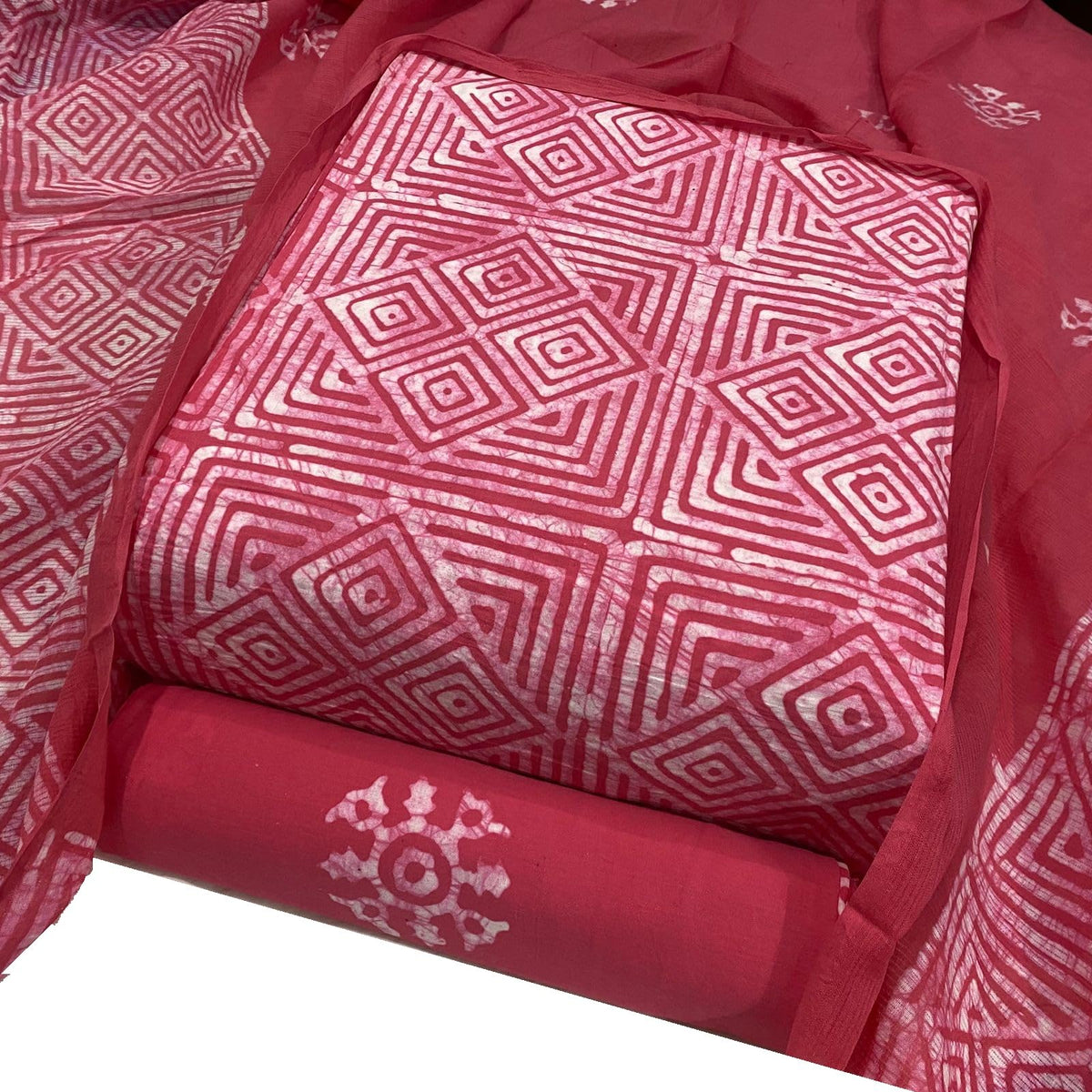DRAVINAM Trends Unstitched Jaipuri Handmade Wax Batik Print Soft Cotton Dress Material with Dupatta